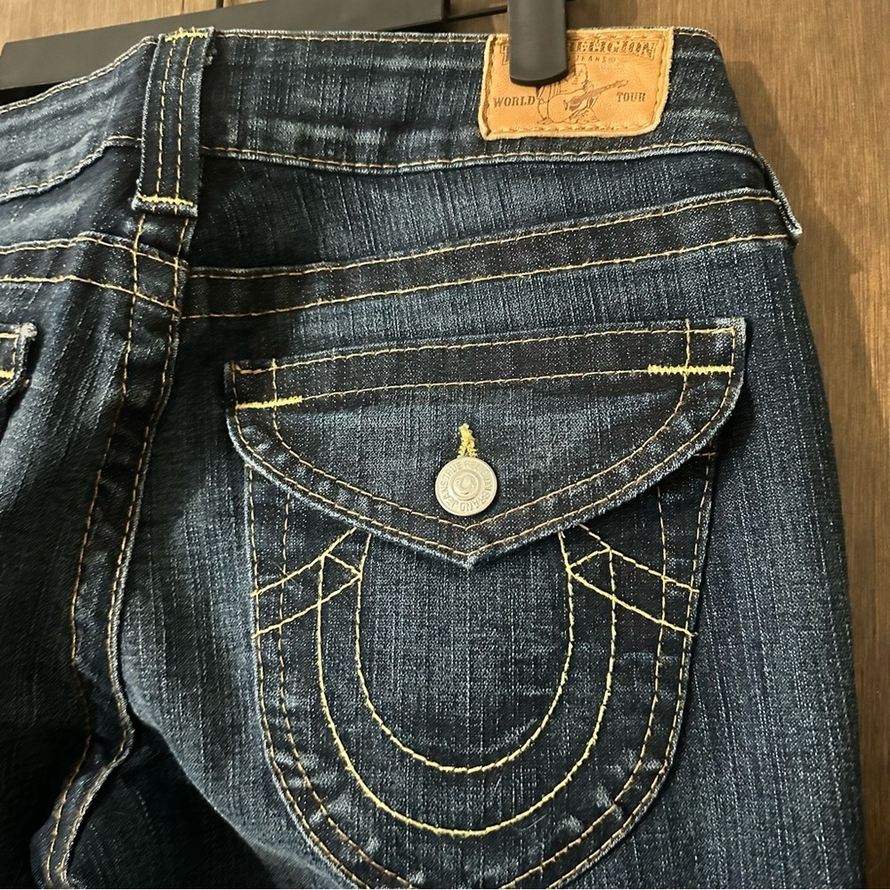 True Religion Women's Indigo Boot Cut Jeans Sz 30 Distressed Western - Picture 8 of 13